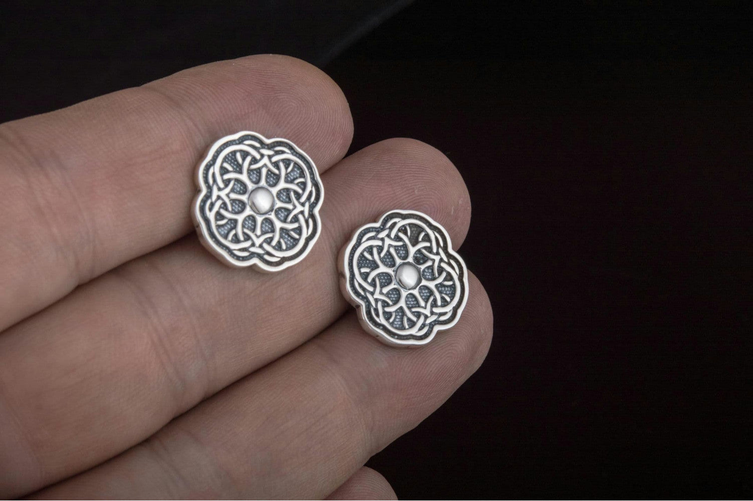 Unique Cufflinks with Ornament Sterling Silver Handmade Jewelry V04