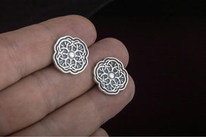 Unique Cufflinks with Ornament Sterling Silver Handmade Jewelry V04 - vikingworkshop