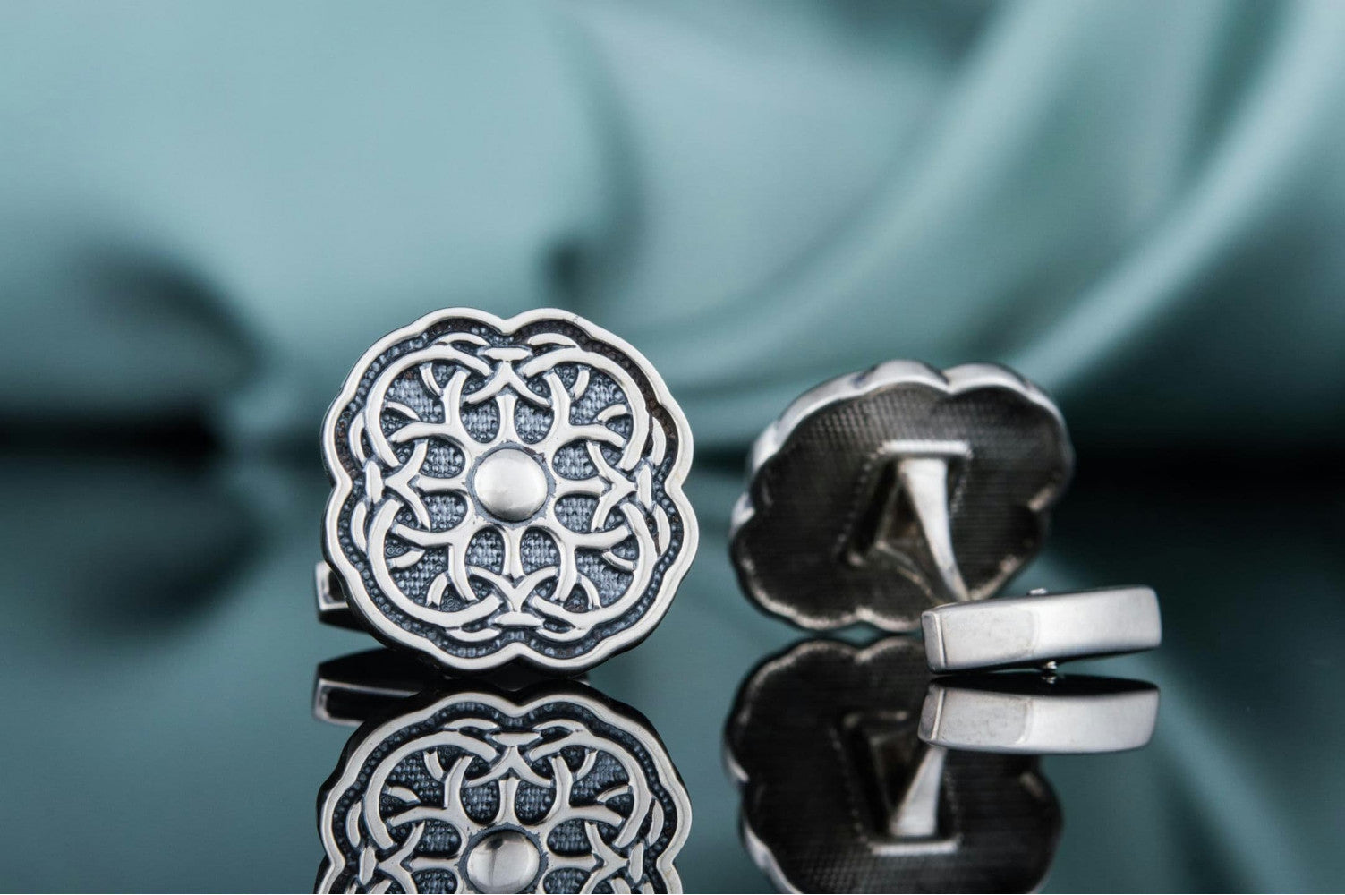 Unique Cufflinks with Ornament Sterling Silver Handmade Jewelry V04 - vikingworkshop