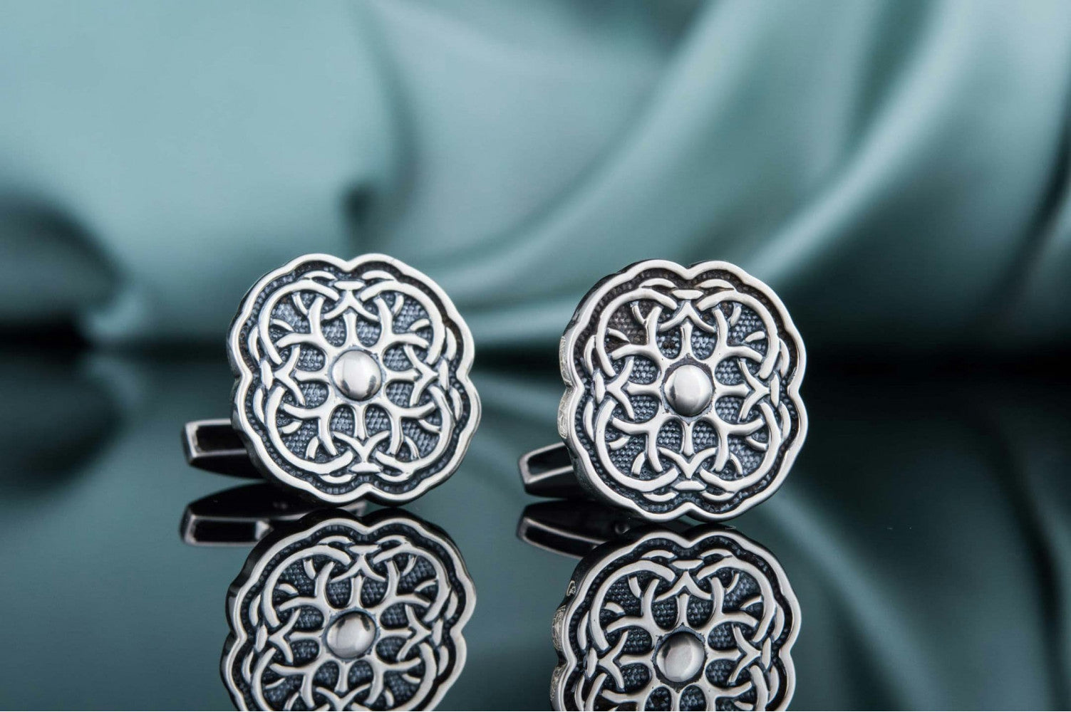 Unique Cufflinks with Ornament Sterling Silver Handmade Jewelry V04 - vikingworkshop