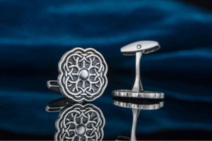 Unique Cufflinks with Ornament Sterling Silver Handmade Jewelry V04 - vikingworkshop