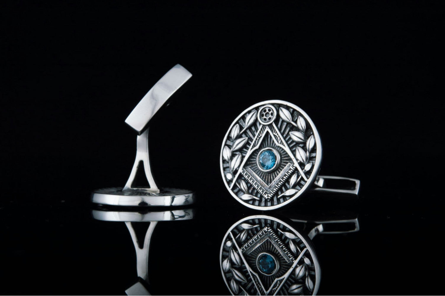 Unique Cufflinks with Masonic Symbol and CZ Sterling Silver Handmade Jewelry