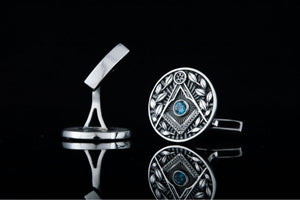 Unique Cufflinks with Masonic Symbol and CZ Sterling Silver Handmade Jewelry - vikingworkshop