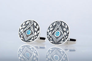 Unique Cufflinks with Masonic Symbol and CZ Sterling Silver Handmade Jewelry - vikingworkshop