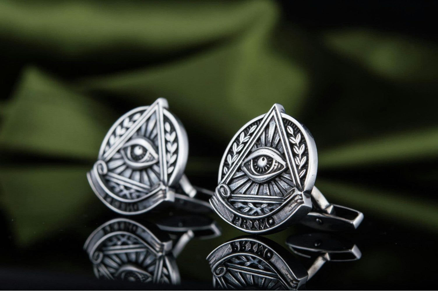 Unique Cufflinks with Masonic Symbol Sterling Silver Handmade Jewelry
