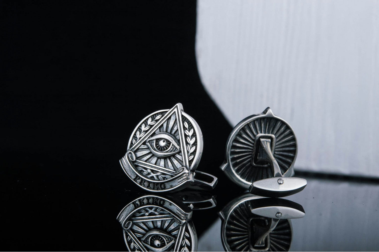 Unique Cufflinks with Masonic Symbol Sterling Silver Handmade Jewelry