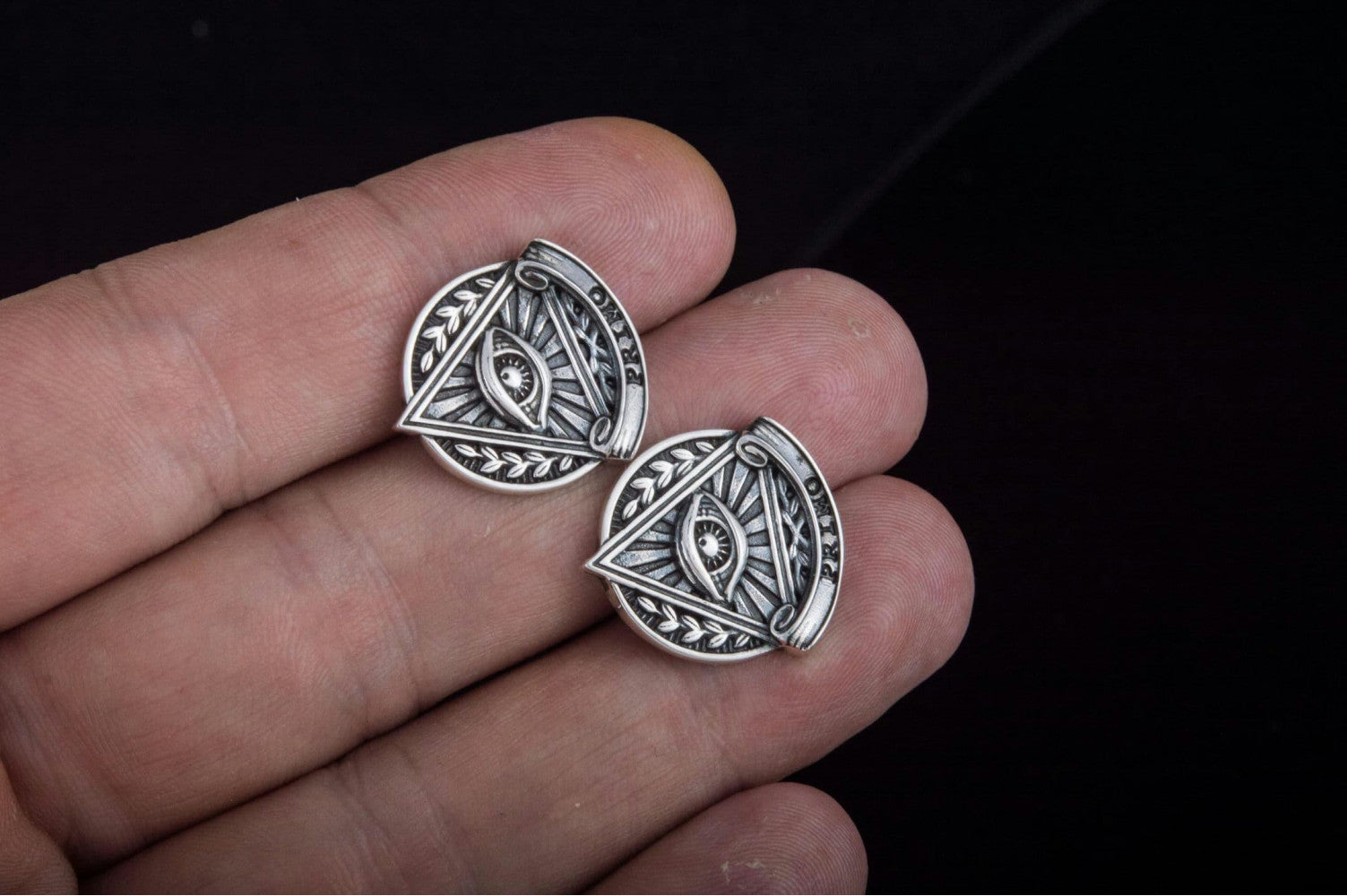 Unique Cufflinks with Masonic Symbol Sterling Silver Handmade Jewelry - vikingworkshop