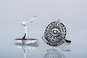 Unique Cufflinks with Masonic Symbol Sterling Silver Handmade Jewelry - vikingworkshop