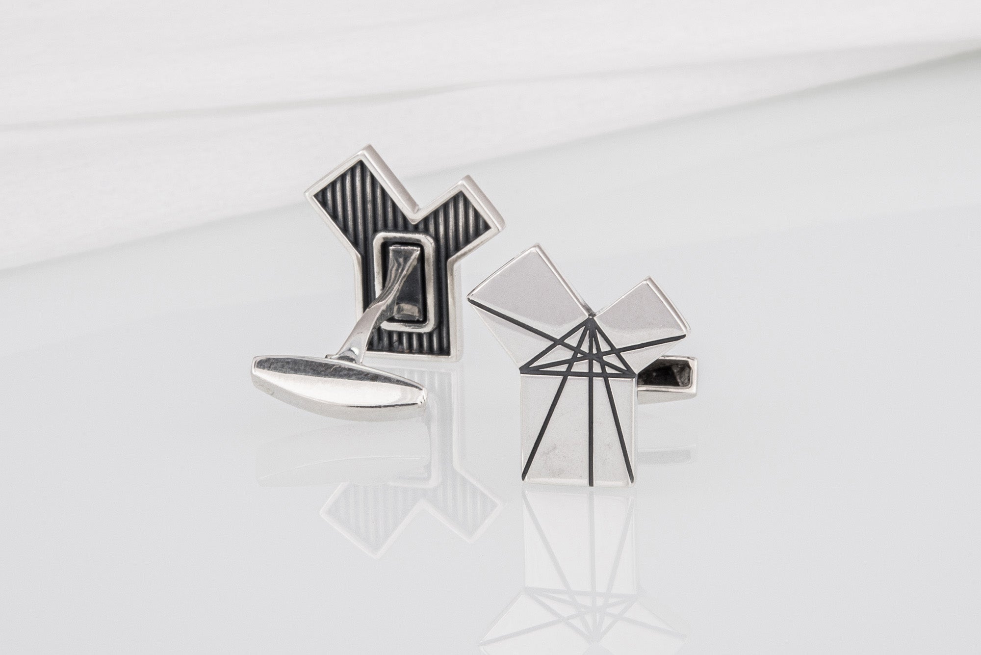 Handcrafted Sterling Silver Geometry fashion Cufflinks, unique jewelry - vikingworkshop