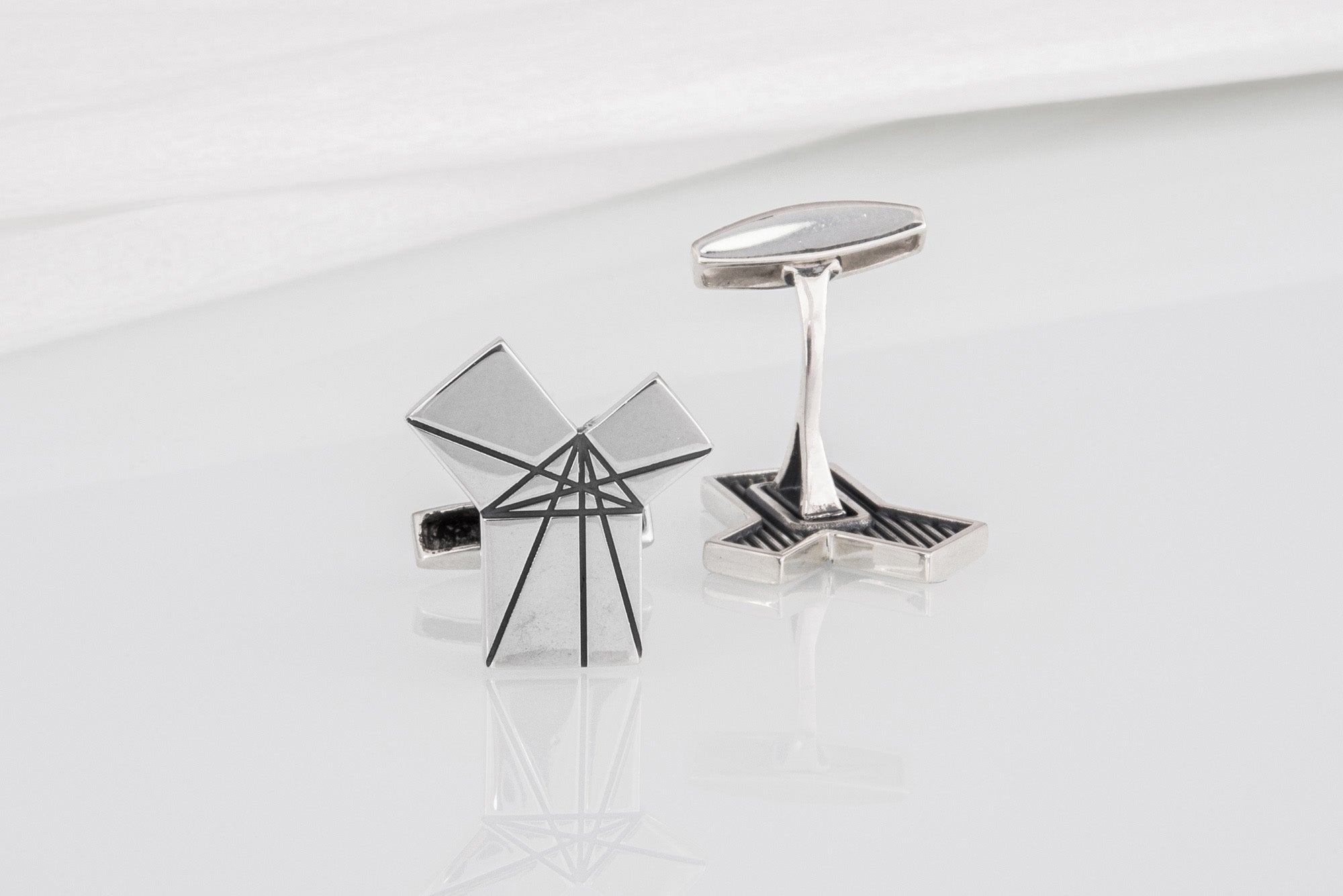 Handcrafted Sterling Silver Geometry fashion Cufflinks, unique jewelry - vikingworkshop