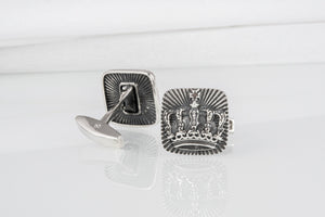 Unique handcrafted King's Crown cufflinks, 925 silver fashion jewelry - vikingworkshop