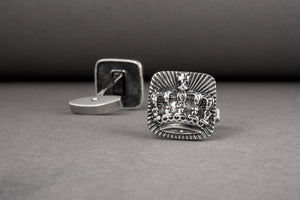 Unique handcrafted King's Crown cufflinks, 925 silver fashion jewelry - vikingworkshop