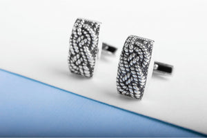 925 Silver Fashion Cufflinks with Rope Ornament, Unique handcrafted jewelry - vikingworkshop