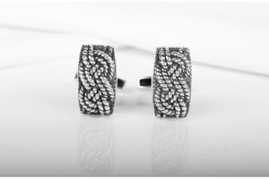 925 Silver Fashion Cufflinks with Rope Ornament, Unique handcrafted jewelry - vikingworkshop