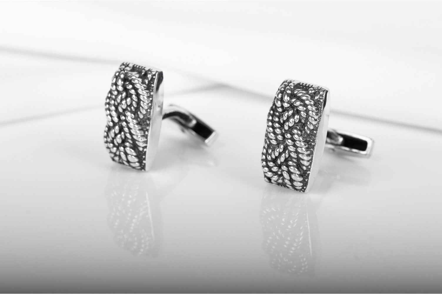 925 Silver Fashion Cufflinks with Rope Ornament, Unique handcrafted jewelry - vikingworkshop