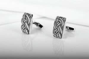 925 Silver Fashion Cufflinks with Rope Ornament, Unique handcrafted jewelry - vikingworkshop