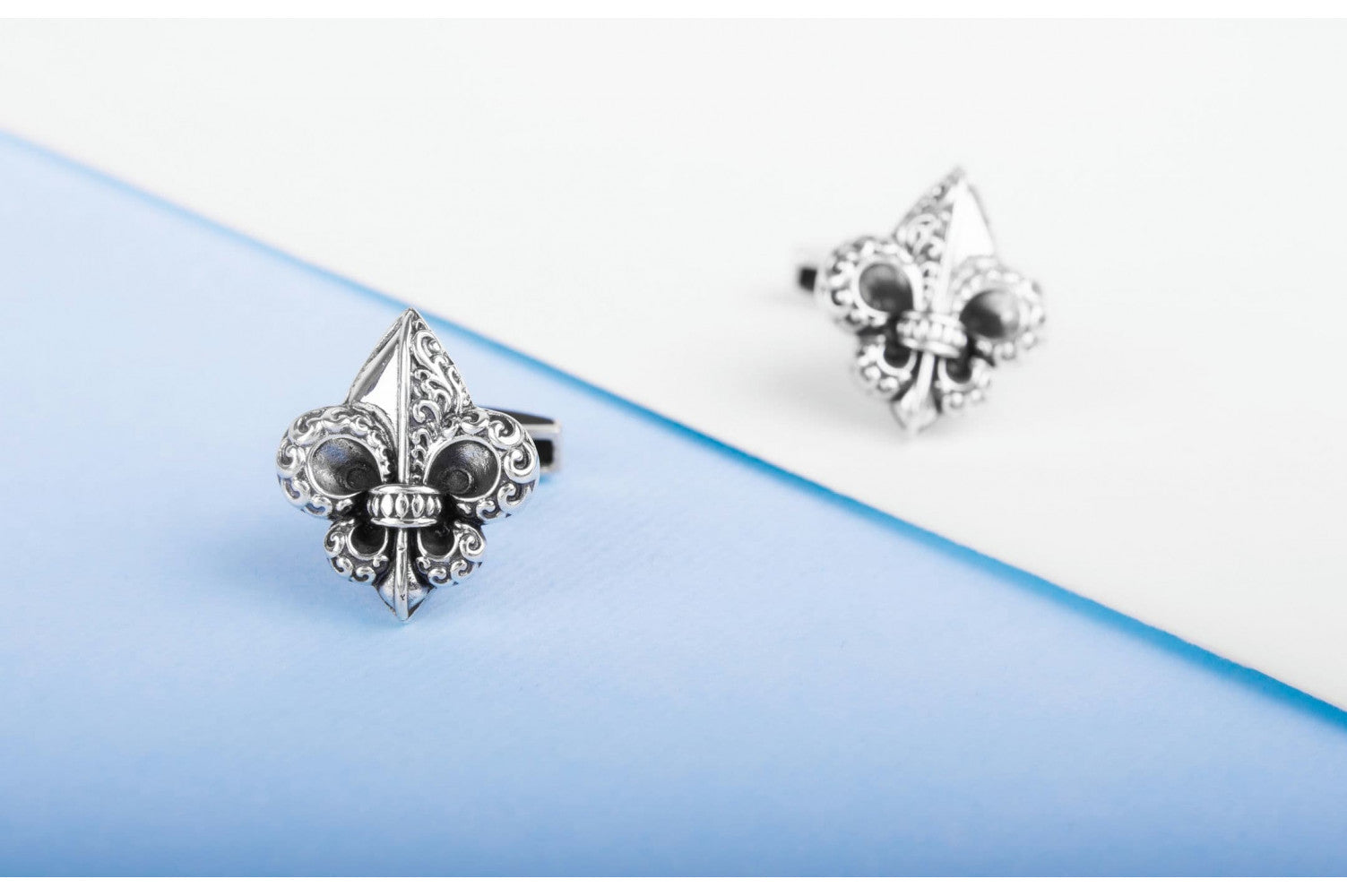 925 Silver Fashion Cufflinks with Fleur-de-lis Heraldic lily, Unique handmade jewelry