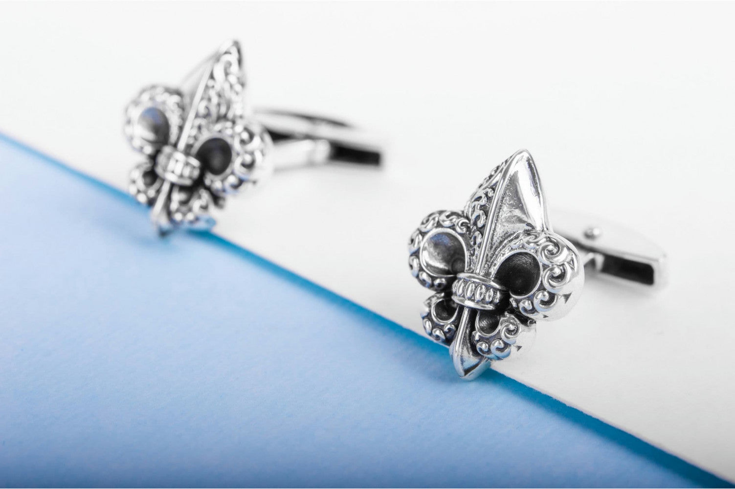 925 Silver Fashion Cufflinks with Fleur-de-lis Heraldic lily, Unique handmade jewelry - vikingworkshop