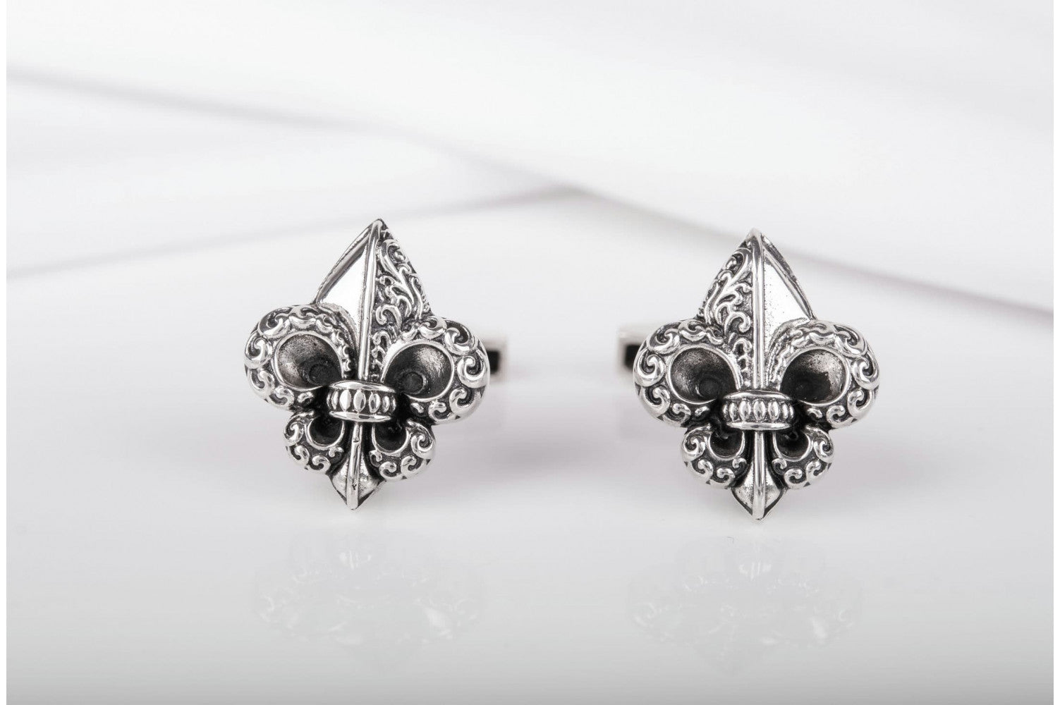 925 Silver Fashion Cufflinks with Fleur-de-lis Heraldic lily, Unique handmade jewelry - vikingworkshop