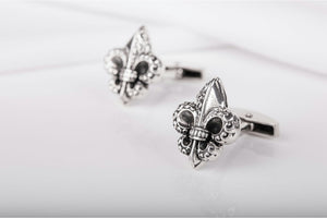 925 Silver Fashion Cufflinks with Fleur-de-lis Heraldic lily, Unique handmade jewelry - vikingworkshop