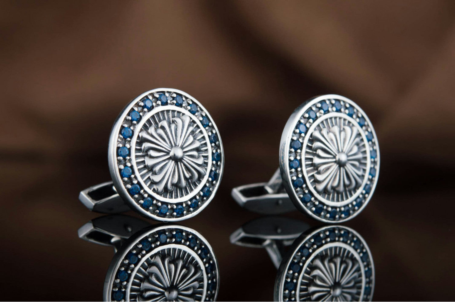 Cufflinks with Cubic Zirconia Sterling Silver Unique Jewelry - vikingworkshop