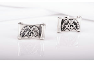 925 Silver Masonic Cufflinks with G Symbol on Scroll, Unique handmade jewelry - vikingworkshop