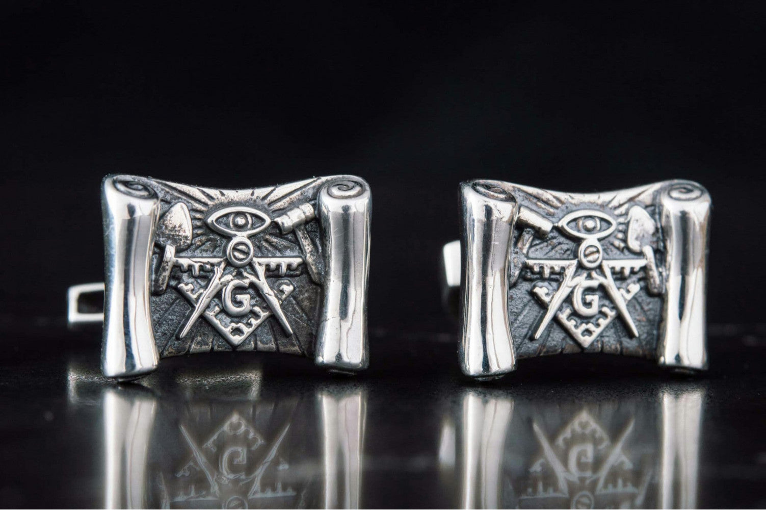 Cufflinks with Masonic Symbols Sterling Silver Handmade Jewelry - vikingworkshop