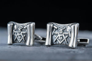 Cufflinks with Masonic Symbols Sterling Silver Handmade Jewelry - vikingworkshop