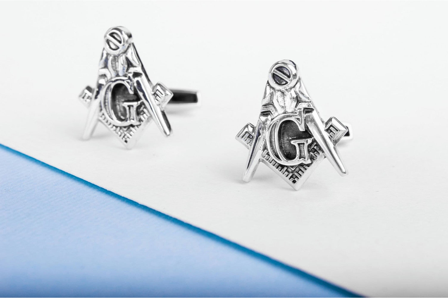 925 Silver Masonic Cufflinks with The Square and Compasses, Unique handmade jewelry - vikingworkshop