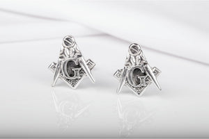 925 Silver Masonic Cufflinks with The Square and Compasses, Unique handmade jewelry - vikingworkshop