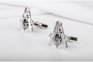 925 Silver Masonic Cufflinks with The Square and Compasses, Unique handmade jewelry - vikingworkshop