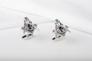 925 Silver Masonic Cufflinks with The Square and Compasses, Unique handmade jewelry - vikingworkshop