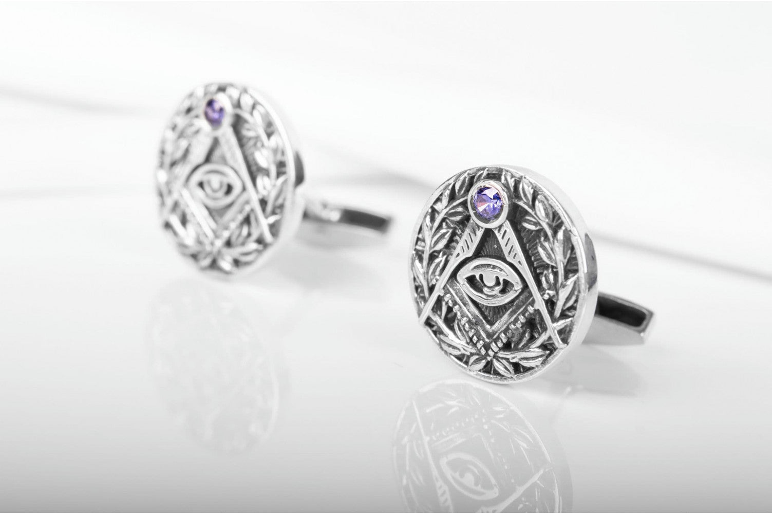 Sterling Silver Masonic Cufflinks with Eye of providence, Unique handmade jewelry - vikingworkshop