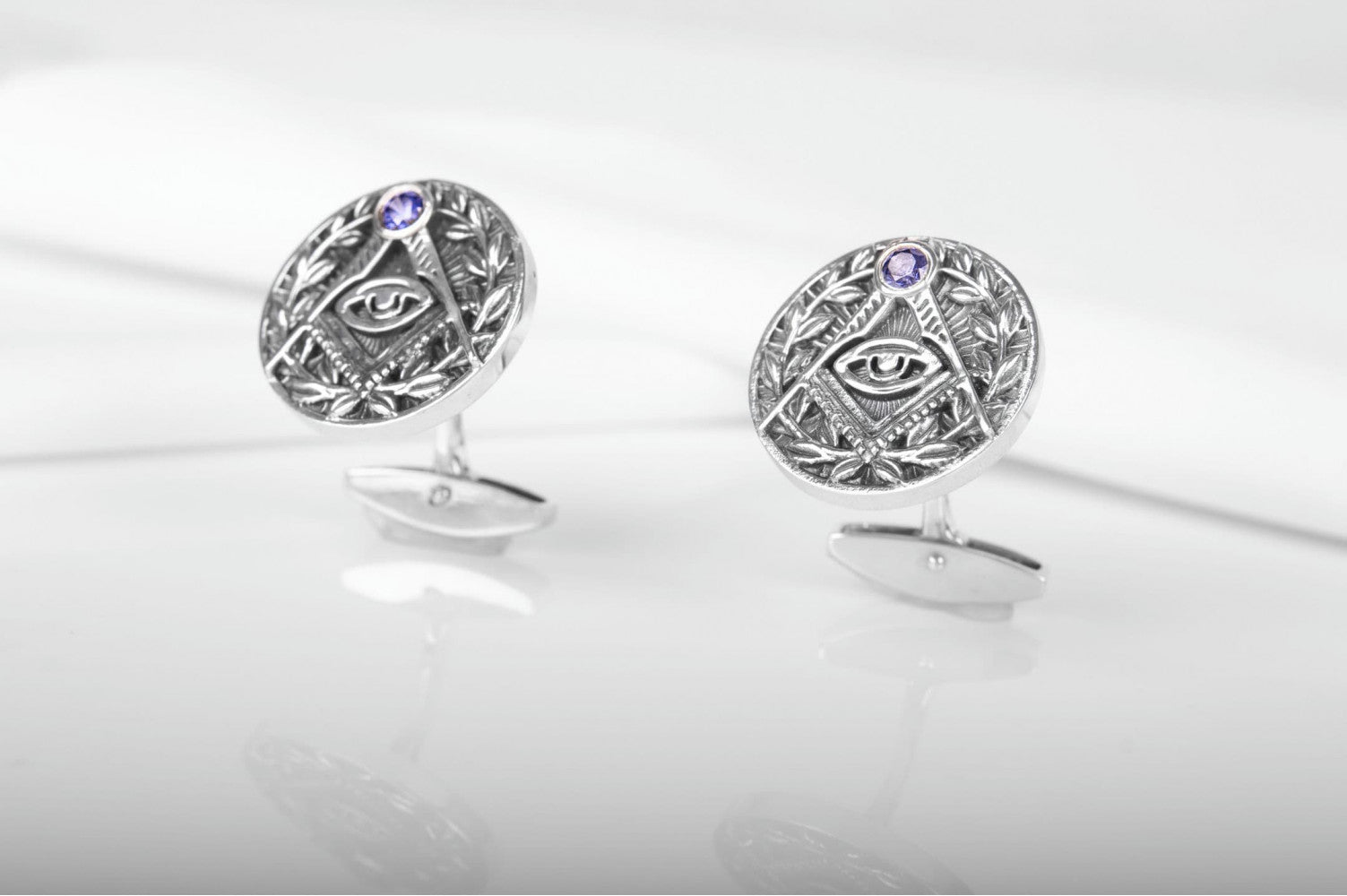 Sterling Silver Masonic Cufflinks with Eye of providence, Unique handmade jewelry - vikingworkshop