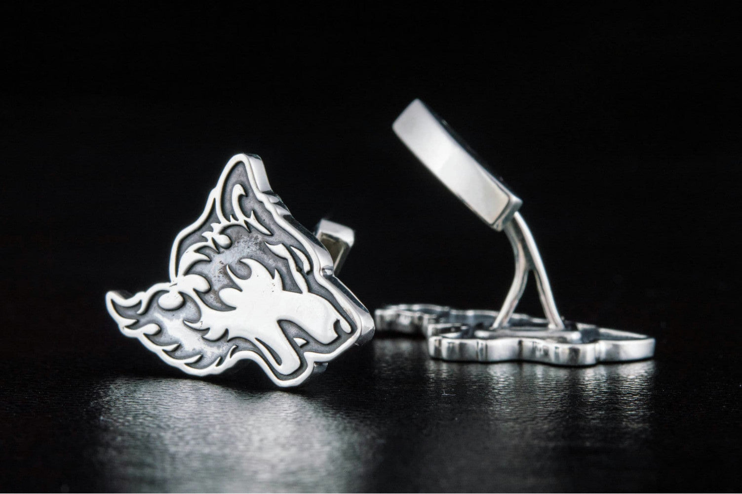 Unique Cufflinks in Wolf Style Sterling Silver Handmade Jewelry - vikingworkshop