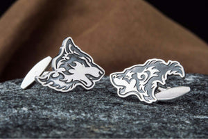 Unique Cufflinks in Wolf Style Sterling Silver Handmade Jewelry - vikingworkshop