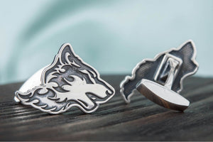 Unique Cufflinks in Wolf Style Sterling Silver Handmade Jewelry - vikingworkshop