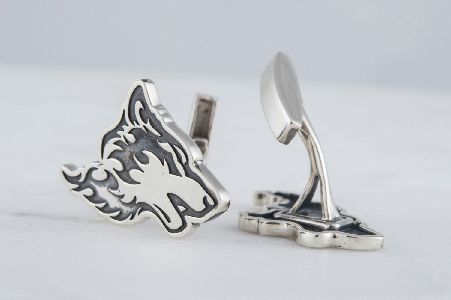 Unique Cufflinks in Wolf Style Sterling Silver Handmade Jewelry - vikingworkshop