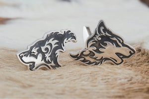 Unique Cufflinks in Wolf Style Sterling Silver Handmade Jewelry - vikingworkshop