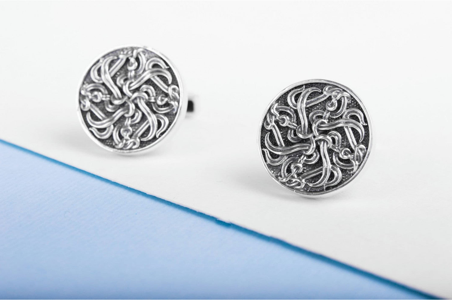 925 Silver Viking Cufflinks with Celtic ornament, Unique jewelry - vikingworkshop