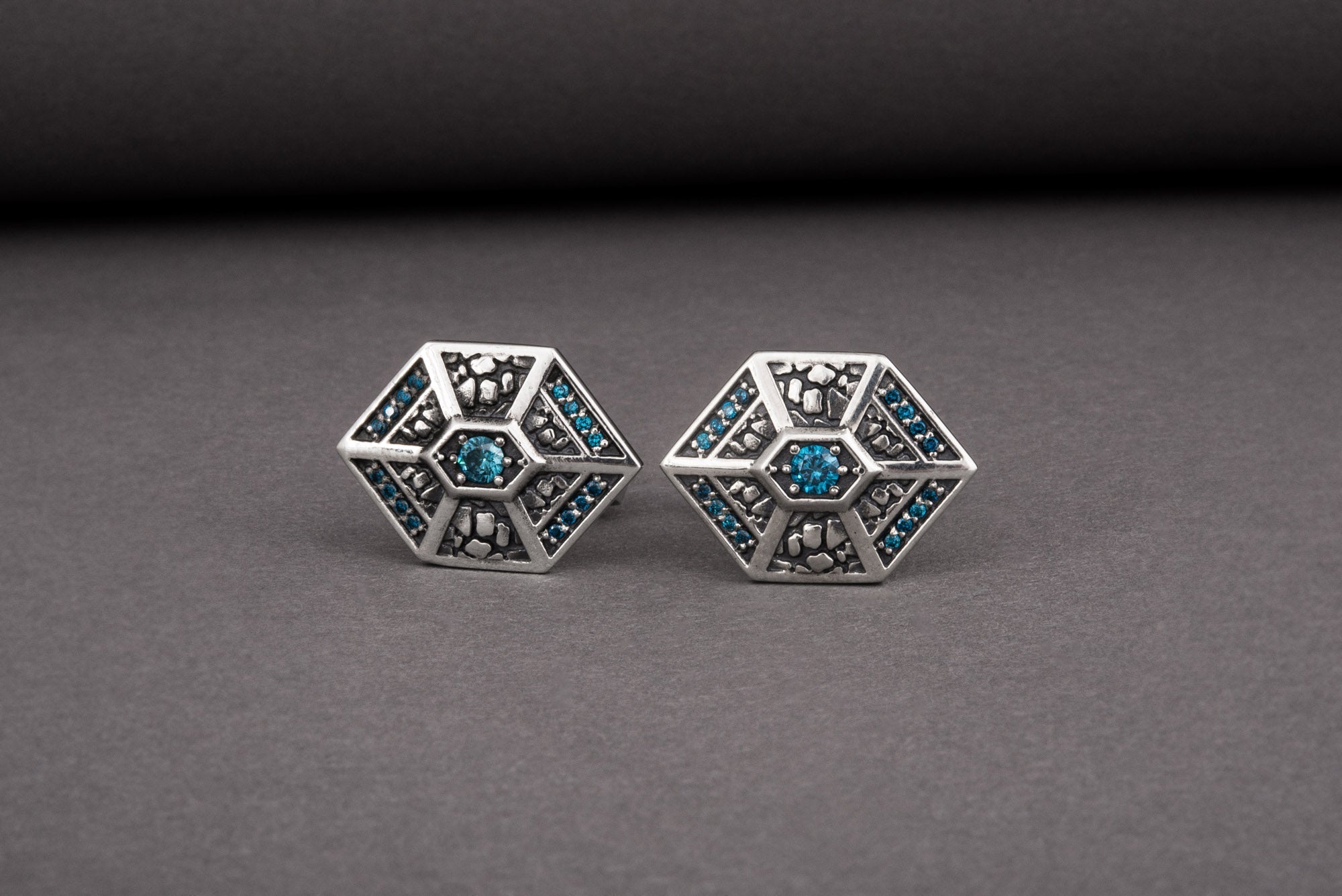 Unique Fashion Cufflinks with gems, handmade sterling silver jewelry - vikingworkshop