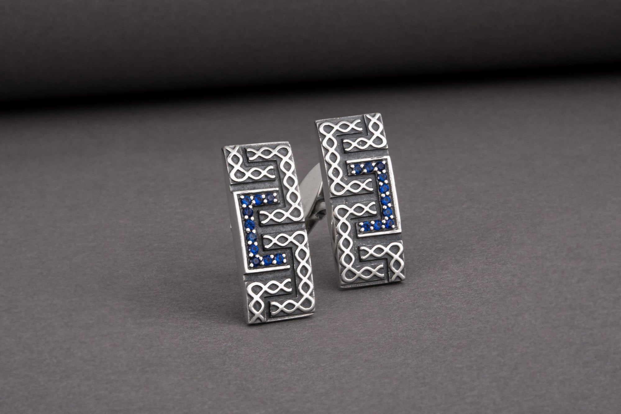 925 silver Cufflinks with gems made in fashion style, unique handcrafted jewelry - vikingworkshop