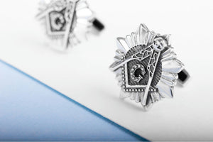 925 Silver Masonic Cufflinks with Square and Compasses and G symbol, Unique handmade jewelry - vikingworkshop