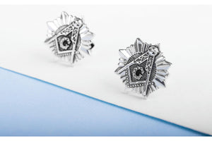 925 Silver Masonic Cufflinks with Square and Compasses and G symbol, Unique handmade jewelry - vikingworkshop