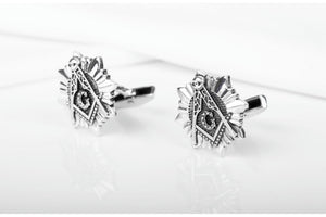 925 Silver Masonic Cufflinks with Square and Compasses and G symbol, Unique handmade jewelry - vikingworkshop