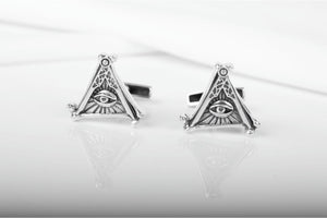 925 Silver Masonic Cufflinks with Eye of Providence, unique handmade jewelry - vikingworkshop