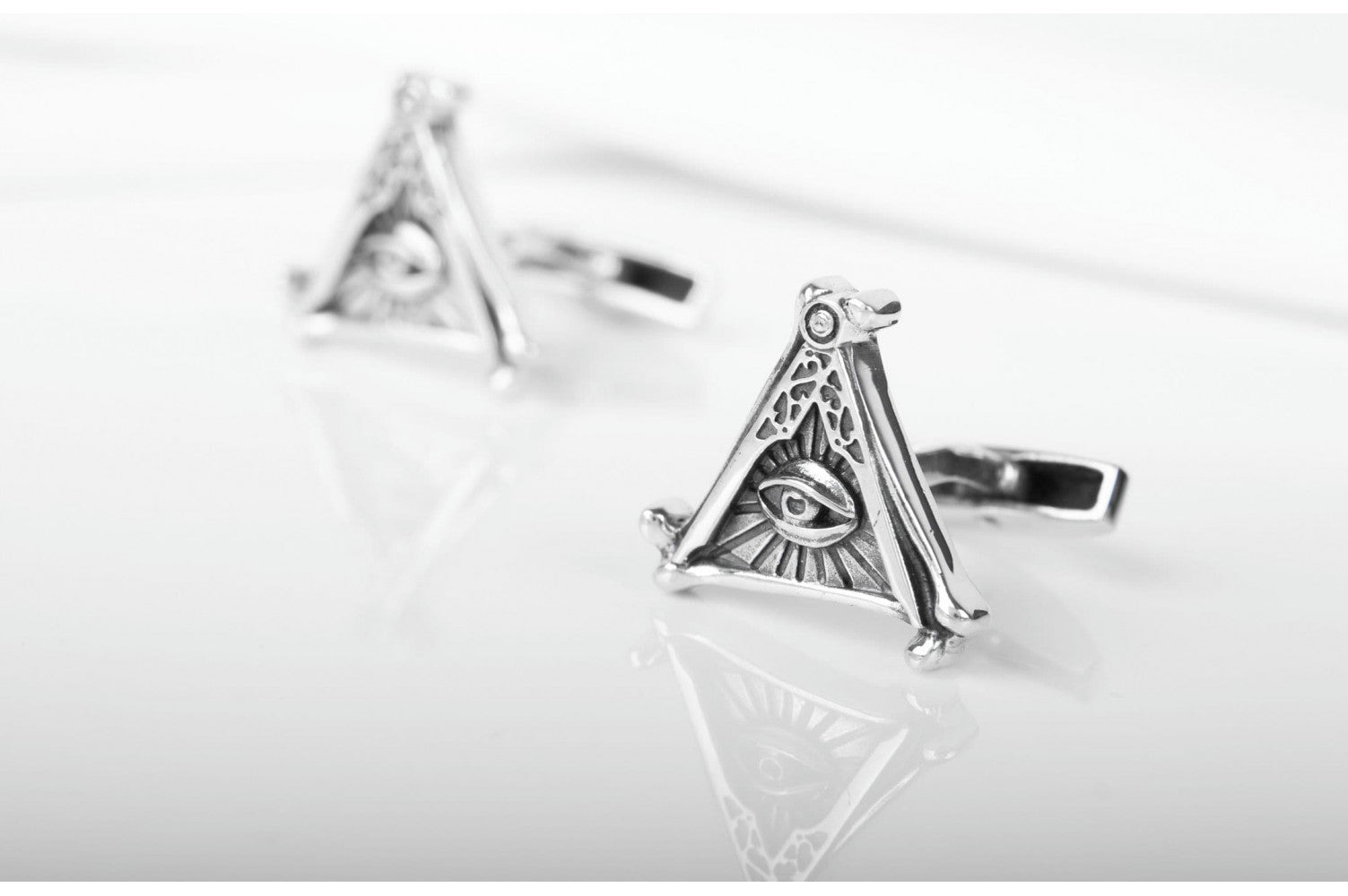925 Silver Masonic Cufflinks with Eye of Providence, unique handmade jewelry