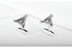 925 Silver Masonic Cufflinks with Eye of Providence, unique handmade jewelry - vikingworkshop