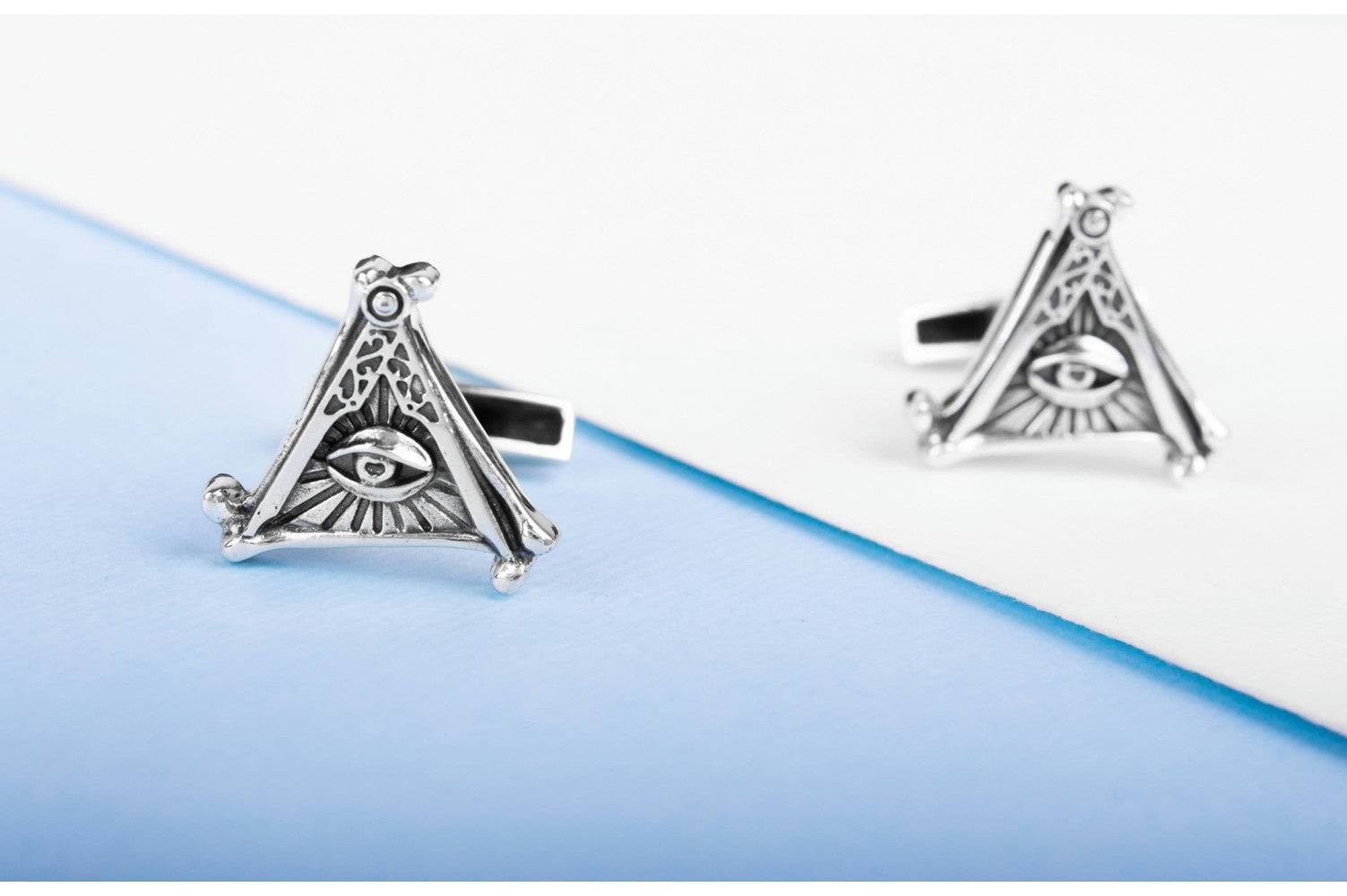 925 Silver Masonic Cufflinks with Eye of Providence, unique handmade jewelry - vikingworkshop