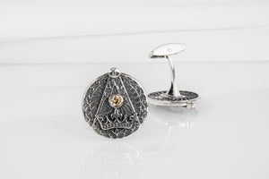 Unique Masonic handcrafted cufflinks with gem and symbols, sterling silver jewelry - vikingworkshop